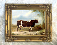 Fine Oleograph on Canvas of a Prize Bull in a Landscape