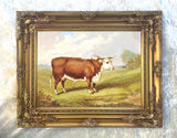 Gilt Framed Oleograph of a Prize Bull in a Landscape