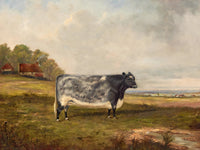 Fine Oleograph on Canvas of a Prize Cow in a Rural Landscape