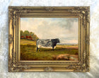 Fine Oleograph on Canvas of a Prize Cow in a Rural Landscape