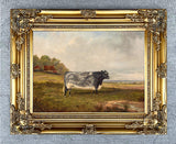 Fine Oleograph on Canvas of a Prize Cow in a Rural Landscape