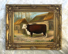 Fine Gilt Framed  Oleograph on Canvas "A Prize Cow in a Farmyard"