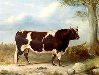 Fine Oleograph on Canvas of a Prize Bull in a Landscape