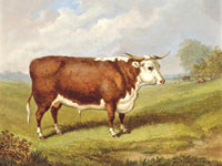 Gilt Framed Oleograph of a Prize Bull in a Landscape