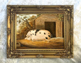 Fine Oleograph on Canvas Portrait of a Prize Pig in a Rural Stable Yard