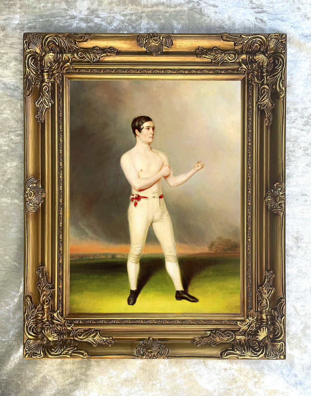 Superb Full length Portrait Oleograph on Canvas - The Pugilist "Big Brown"