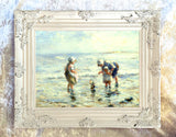 Fine Oleograph on Canvas - Mother & Children Paddling