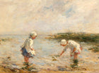 Fine Oleograph on Canvas - Children Gathering Bait aft. Gemmell Hutchison