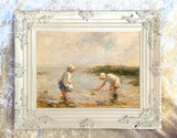Fine Oleograph on Canvas - Children Gathering Bait aft. Gemmell Hutchison