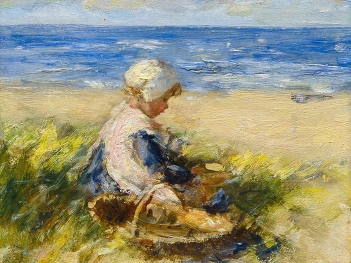 Beautiful Ornate Framed Oleograph of  a Girl in the Dunes