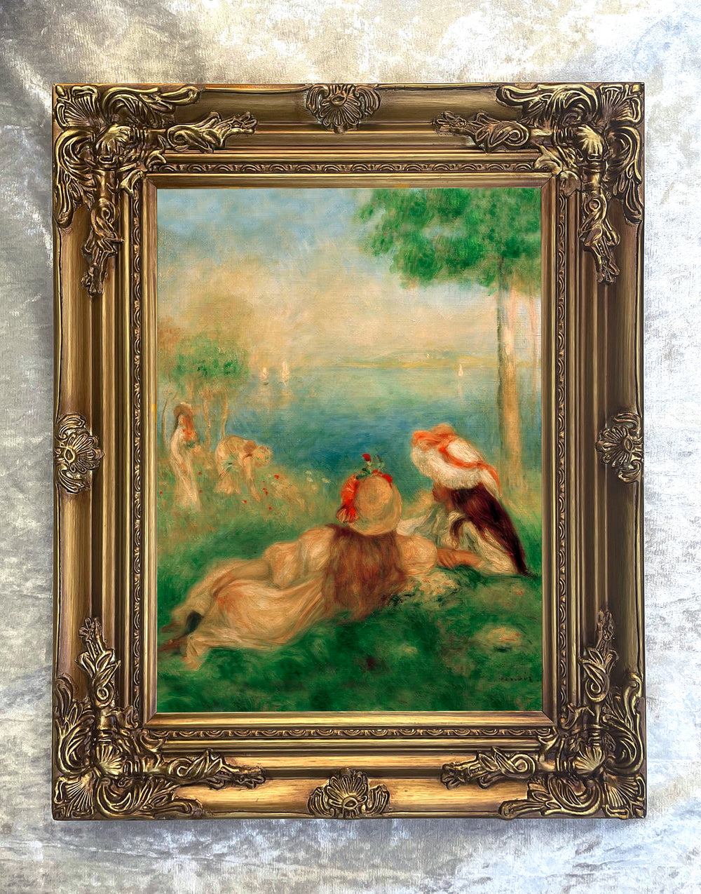 Exquisite Impressionist Oleograph on Canvas - Jeunes filles au bord de la mer
