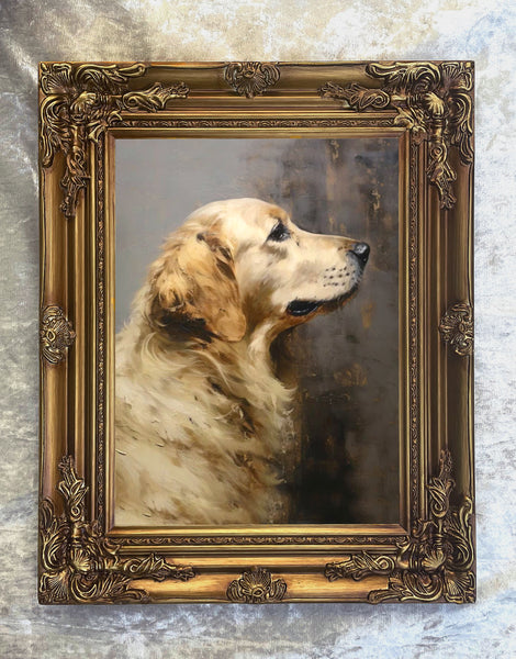 Fine Gilt Framed Oleograph of a Golden Retriever