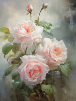 Exquisite Still Life Oleograph on Canvas Still Life of Pink Roses