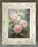 Exquisite Still Life Oleograph on Canvas Still Life of Pink Roses