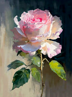 Stunning Still Life Oleograph on Canvas Still Life of a Pink Rose