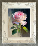 Stunning Still Life Oleograph on Canvas Still Life of a Pink Rose