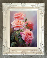 Beautiful Still Life Oleograph on Canvas Still Life of a Group of Roses