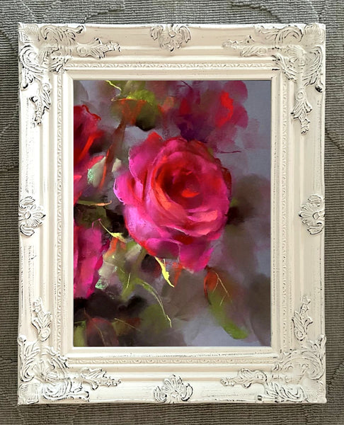 Exquisite Still Life Oleograph on Canvas Still Life of Red Roses