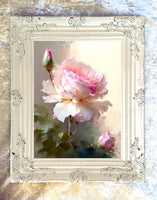 Fine Oleograph on Canvas Still Life of a Pink Rose