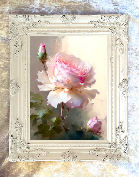 Fine Oleograph on Canvas Still Life of a Pink Rose