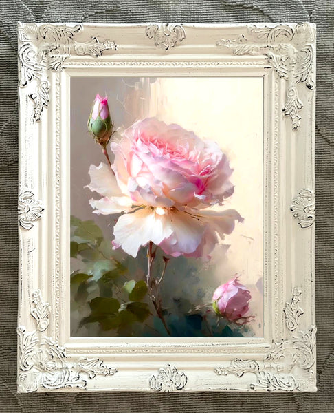 Fine Oleograph on Canvas Still Life of a Pink Rose