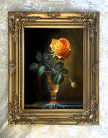 Exquisite Oleograph on Canvas - Yellow Rose in a Glass Vase