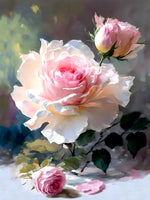 Stunning Still Life Oleograph on Canvas Still Life of a Pink Rose