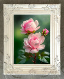 Exquisite Still Life Oleograph on Canvas Still Life of  Pink Roses