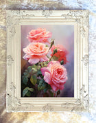 Beautiful Still Life Oleograph on Canvas Still Life of a Group of Roses
