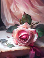 Exquisite Oleograph on Canvas Still Life of a Single Pink Rose