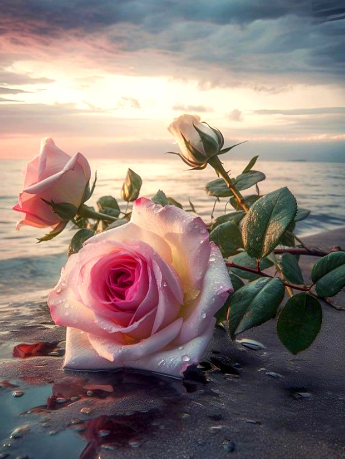Exquisite Oleograph on Canvas Still Life of a  Pink Rose 
