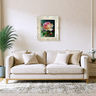Beautiful Still Life Oleograph on Canvas - Portrait of a Single Pink Rose
