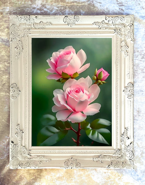 Exquisite Still Life Oleograph on Canvas Still Life of  Pink Roses