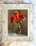 Exquisite Oleograph on Canvas - Still Life with a Rose in a Glass Vase