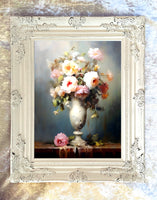 Exquisite Oleograph on Canvas Still Life of Roses in an Ivory Urn