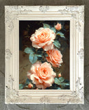 Exquisite Still Life Oleograph on Canvas - Study of Peach Roses