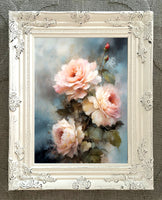 Beautiful Still Life Oleograph on Canvas - Bouquet of Pink Roses