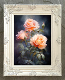 Exquisite Oleograph on Canvas Still Life of a Bouquet of Peach Roses