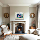 Stunning Still Life Oleograph on Canvas Still Life of Pink Roses in a  Blue Vase