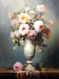 Exquisite Oleograph on Canvas Still Life of Roses in an Ivory Urn