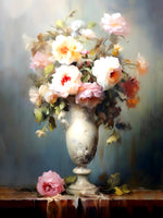 Exquisite Oleograph on Canvas Still Life of Roses in an Ivory Urn