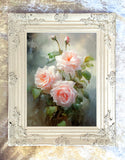 Exquisite Still Life Oleograph on Canvas - Spray of Pink Roses