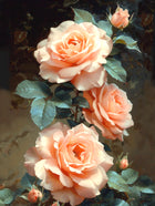 Exquisite Still Life Oleograph on Canvas - Study of Peach Roses