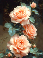 Exquisite Still Life Oleograph on Canvas - Study of Peach Roses