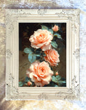 Exquisite Still Life Oleograph on Canvas - Study of Peach Roses