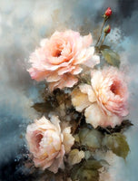 Beautiful Still Life Oleograph on Canvas - Bouquet of Pink Roses