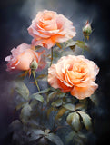 Exquisite Oleograph on Canvas Still Life of a Bouquet of Peach Roses