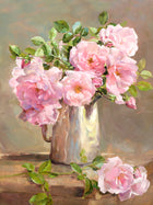 Fine Still Life Oleograph -  Pink Roses in a Watering Can