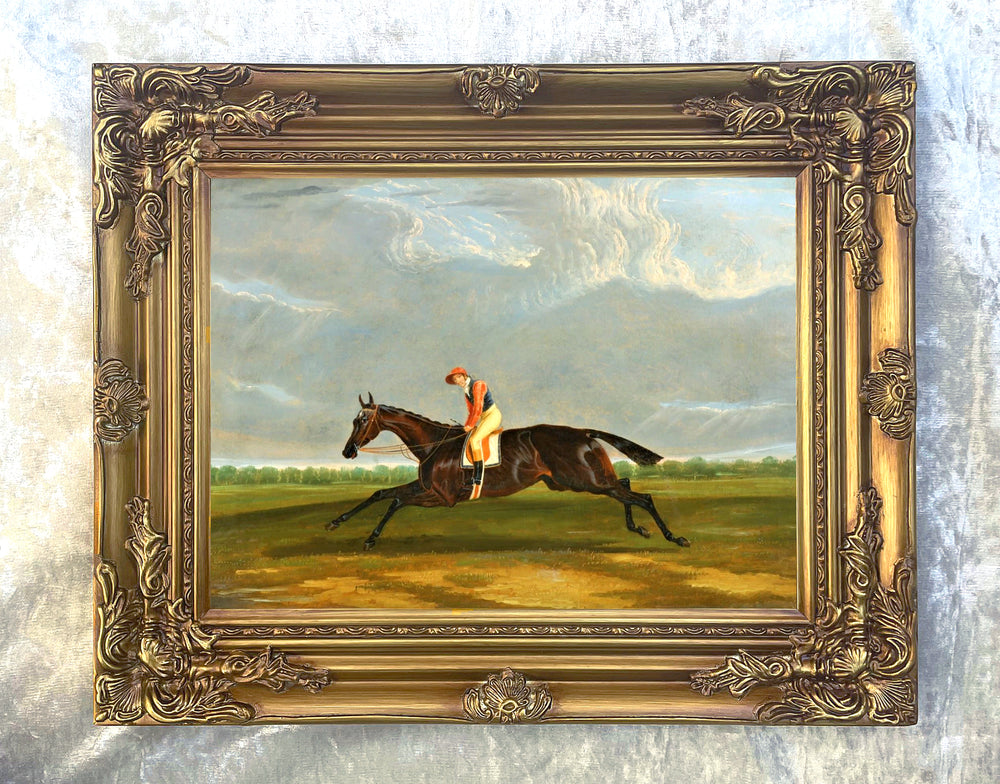 Fine Oleograph on Canvas - Portrait of a Jockey Riding a Bay Horse