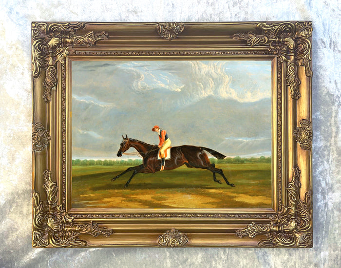Fine Oleograph on Canvas - Portrait of a Jockey Riding a Bay Horse